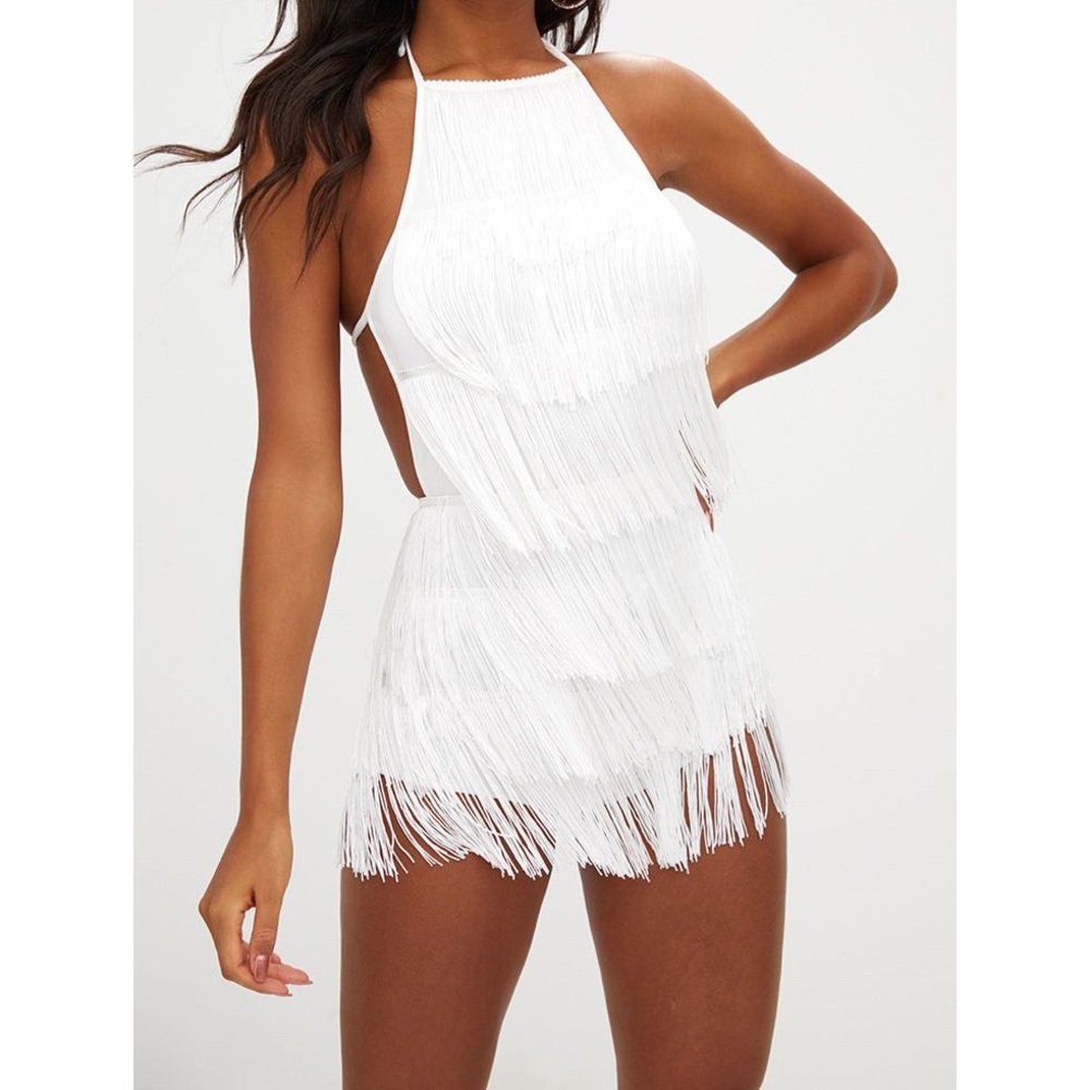 Pretty Little Thing White Tassel Romper